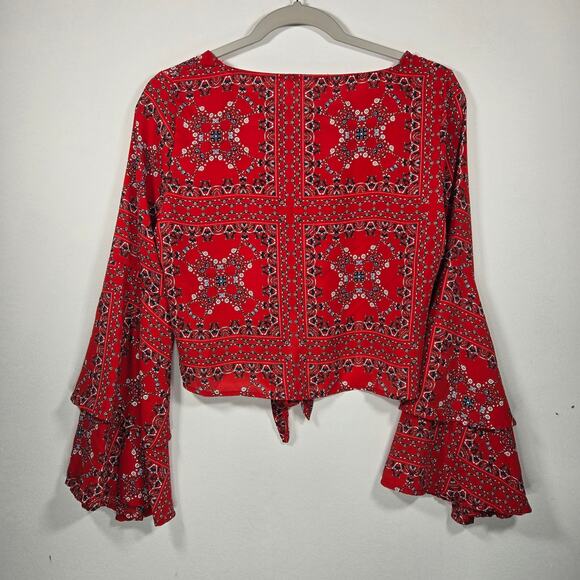 Altar'd State Red Badana Print Front Tie Top. Size Small - Picture 8 of 9